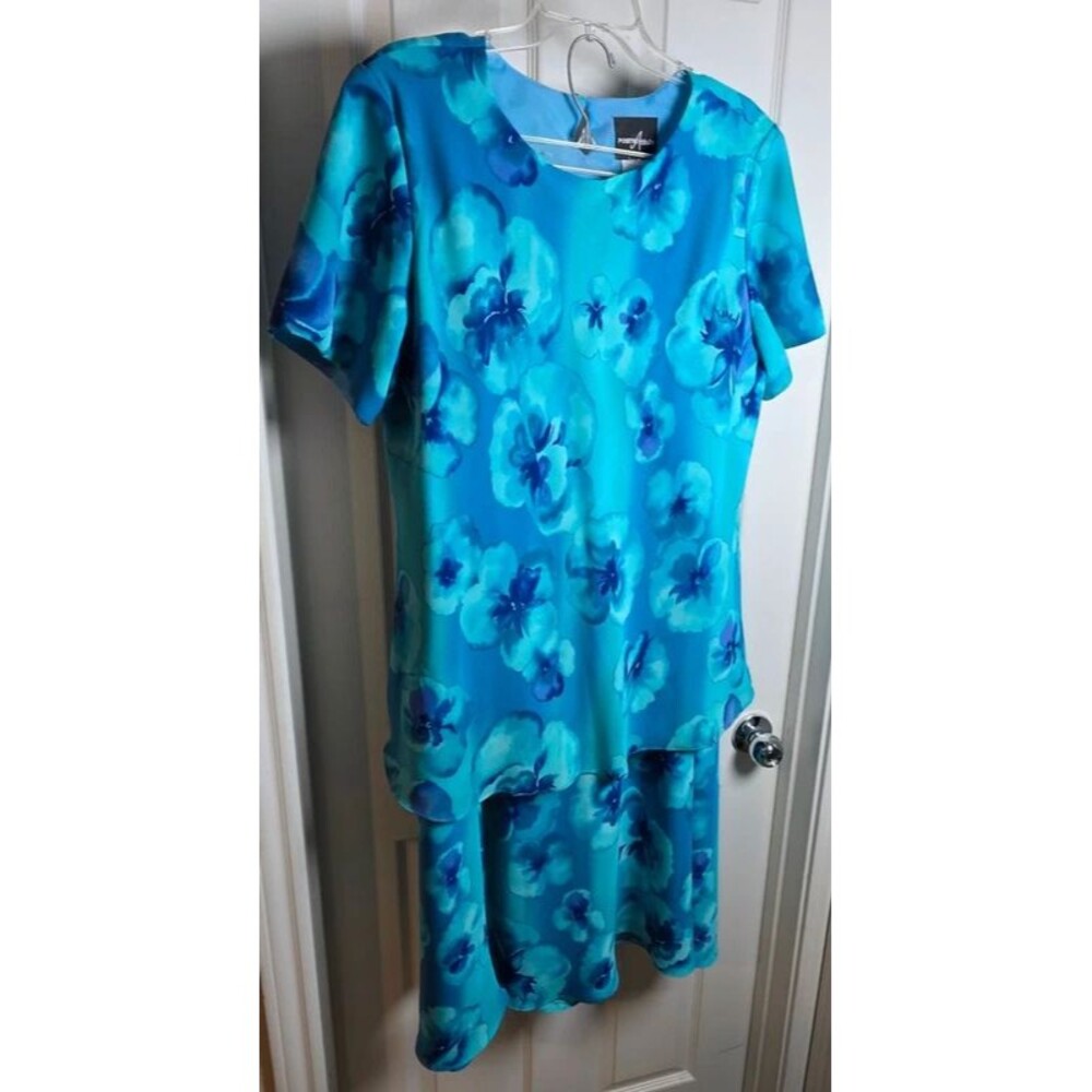 Women's 2-Piece Floral Skirt Set Size 18 Blue Tropical Print Positive Attitude
